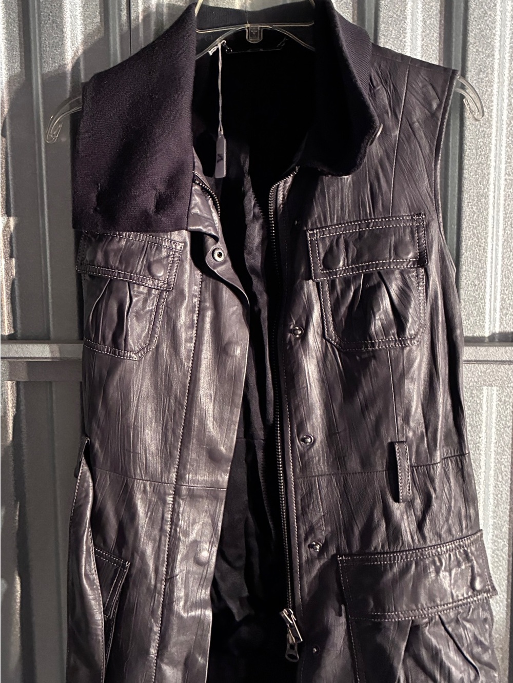 Diane Von Furstenberg Black Leather Belted Vest Size 6